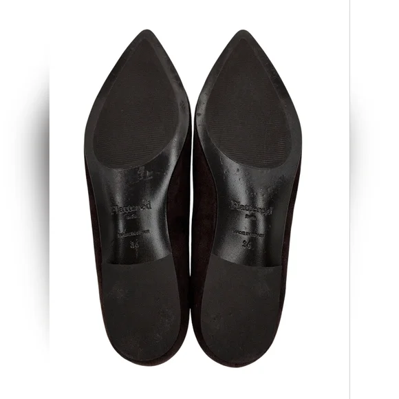 Flattered Studio Sz 6 Luxurious Suede & Croc-Embossed Brown Pointed Ballet Flats - Picture 14 of 17
